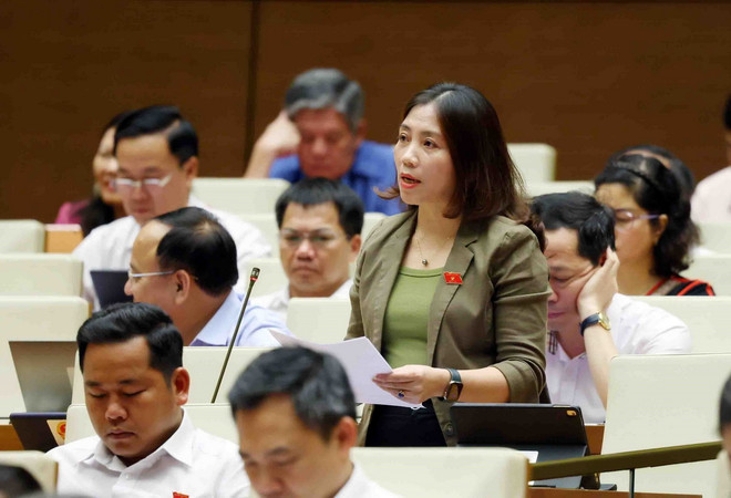Đại biểu Quốc hội tỉnh Nghệ An Hoàng Thị Thu Huyền phát biểu. (Ảnh: Phạm Kiên/ TTXVN) TTXVN_2905binhdanggioi1.jpg