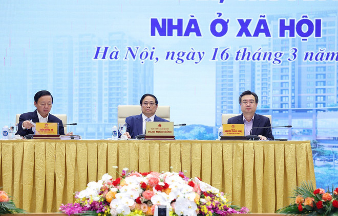 Thủ tướng Phạm Minh Chính chủ trì Hội nghị tháo gỡ khó khăn, thúc đẩy phát triển nhà ở xã hội. (Ảnh: Dương Giang/TTXVN) TTXVN_1603Thutuong2.jpg