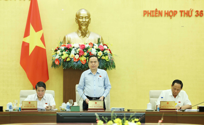 Chủ tịch Quốc hội Trần Thanh Mẫn phát biểu khai mạc. (Ảnh: Thống Nhất/TTXVN) ttxvn_chu_tich_quoc_hoi_tran_thanh_man_chu_tri_phien_hop_thu_36_cua_uy_ban_thuong_vu_quoc_hoi_1.jpg