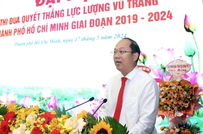 Ông Nguyễn Hồ Hải, Phó Bí thư Thường trực Thành ủy Thành phố Hồ Chí Minh phát biểu chỉ đạo tại Đại hội. (Ảnh: Xuân Khu/TTXVN) ttxvn_dai_hoi_thi_dua_quyet_thang_llvt_tp_ho_chi_minh_giai_doan_2019-2024_1705_2.jpg