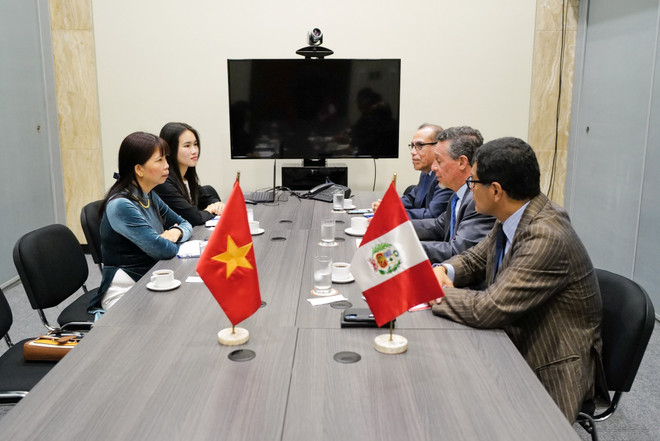 Đại sứ Phạm Thị Kim Hoa làm việc với Bộ Ngoại giao Peru. (Ảnh: TTXVN phát) Tiếp tục làm sâu sắc hơn nữa quan hệ hữu nghị và hợp tác Việt Nam-Peru ảnh 2