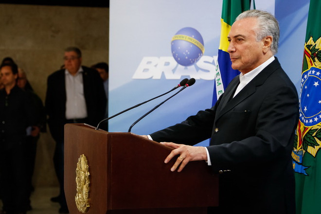 Tổng thống Brazil Michel Temer phát biểu tại Brasilia ngày 20/5. (Nguồn: THX/TTXVN) Tổng thống Brazil bị cáo buộc dùng 6 triệu USD quỹ công để tranh cử ảnh 1