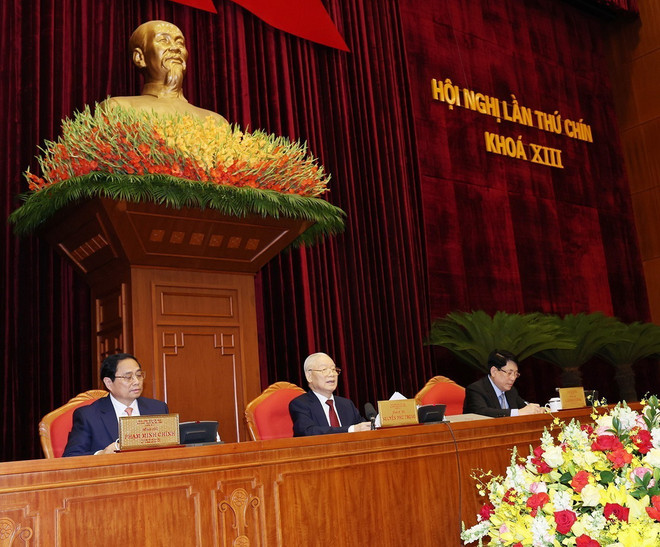 Tổng Bí thư Nguyễn Phú Trọng chủ trì và phát biểu bế mạc Hội nghị Trung ương lần thứ 9, khóa XIII. (Ảnh: Trí Dũng/TTXVN) tong bi thu nguyen phu trong2.jpg