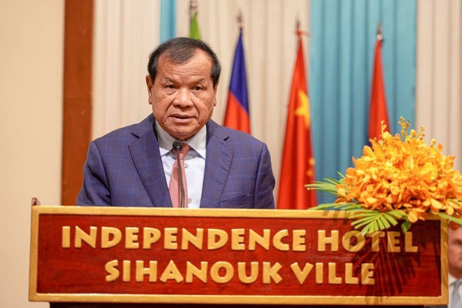 Bộ trưởng Du lịch Campuchia Thong Khon phát biểu tại Diễn đàn Du lịch Mekong năm 2023. (Nguồn: AKP/TTXVN) Diễn đàn Du lịch Mekong 2023 tìm giải pháp phục hồi du lịch bền vững ảnh 2