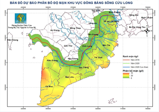 Dự báo tình hình xâm nhập mặn khu vực Nam Bộ trong thời gian tới. (Nguồn: Tổng cục KTTV) Vựa lúa số 1 Việt Nam: Xâm nhập mặn còn tăng từ các đợt triều cường ảnh 1