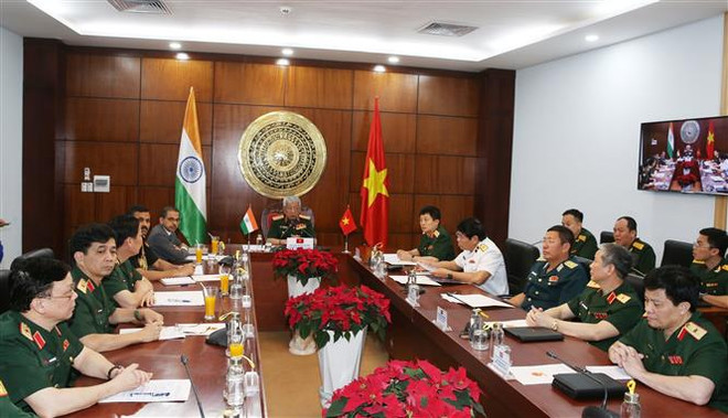 Quang cảnh Đối thoại tại điểm cầu Nha Trang, Khánh Hòa. (Ảnh: Hồng Pha/TTXVN phát) Đối thoại Chính sách quốc phòng lần thứ 13 Việt Nam-Ấn Độ ảnh 1