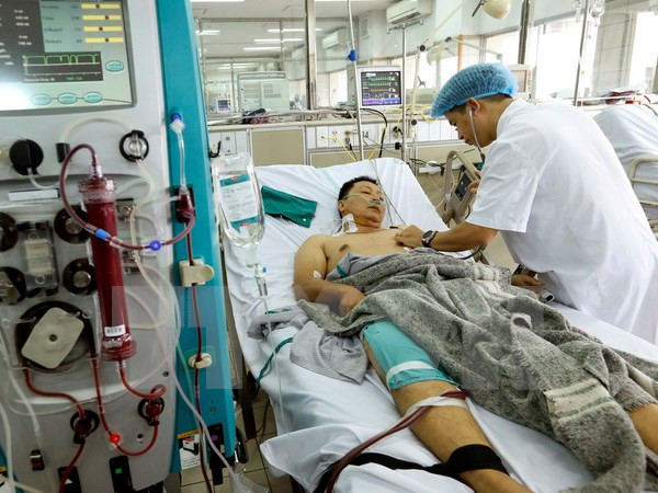 Bệnh viện Bạch Mai cấp cứu điều trị cho bệnh nhân trong sự cố y khoa khi đang chạy thận nhân tạo tại Bệnh viện đa khoa tỉnh Hòa Bình. (Ảnh: Dương Ngọc/TTXVN) Chuẩn hóa quy trình chạy thận nhân tạo tránh tai biến ảnh 1
