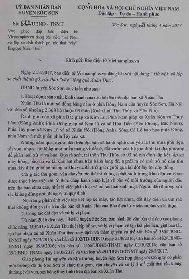 Huyện Sóc Sơn yêu cầu xử lý các vấn đề VietnamPlus phản ánh về ô nhiễm ảnh 2