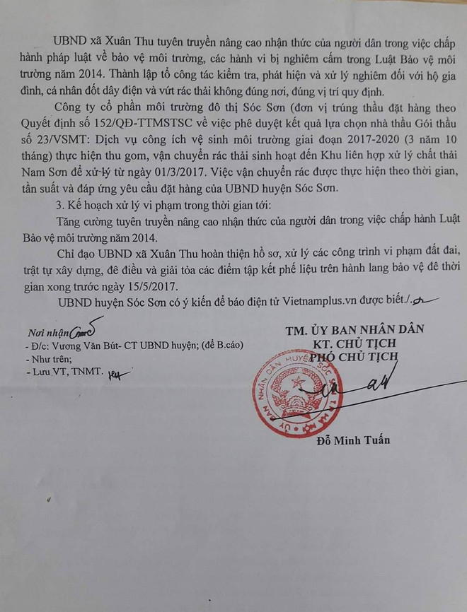 Huyện Sóc Sơn yêu cầu xử lý các vấn đề VietnamPlus phản ánh về ô nhiễm ảnh 3