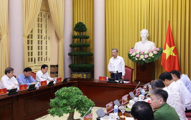 Chủ tịch nước Tô Lâm, Trưởng Ban Chỉ đạo Cải cách tư pháp Trung ương phát biểu kết luận cuộc họp. (Ảnh: Lâm Khánh/TTXVN) TTXVN_3107Chutichnuoc4.jpg