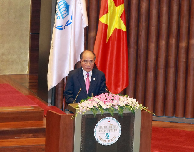 Chủ tịch Quốc hội Nguyễn Sinh Hùng phát biểu khai mạc IPU-132 ảnh 1