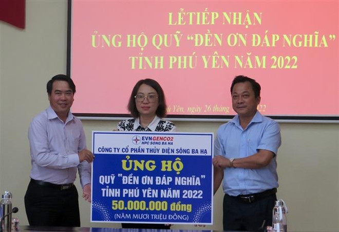 Các đơn vị, doanh nghiệp ủng hộ Quỹ “Đền ơn đáp nghĩa” tỉnh Phú Yên. (Ảnh: Xuân Triệu/TTXVN) Các hoạt động thiết thực tri ân thương binh-liệt sỹ và người có công ảnh 3