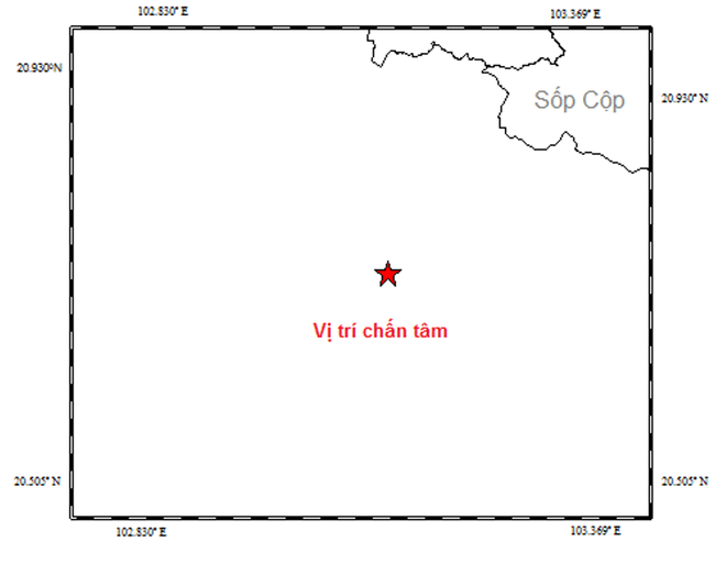 Bản đồ chấn tâm động đất. (Nguồn: Viện VLĐC) Động đất 3,7 độ Richter tại khu vực gần biên giới Việt-Lào ảnh 1
