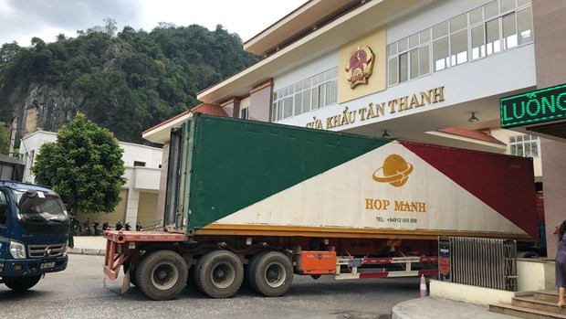 Hàng hóa xuất khẩu qua cửa khẩu Tân Thanh, tỉnh Lạng Sơn. (Ảnh: PV/Vietnam+) Trung Quốc khôi phục thông quan hàng hóa tại cửa khẩu Pò Chài ảnh 1