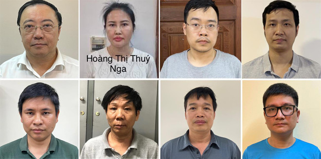 Các bị can lần lượt từ trái sang phải, từ trên xuống dưới: Phan Huy Anh Vũ; Hoàng Thị Thúy Nga; Nguyễn Quang Minh; Nguyễn Tiến Thu; Hoàng Thế Quỳnh; Nguyễn Công Tiến; Ninh Văn Sinh; Vũ Quang Ngọc. Khởi tố Nguyên Chủ tịch công ty AIC và Giám đốc Sở Y tế Đồng Nai ảnh 3