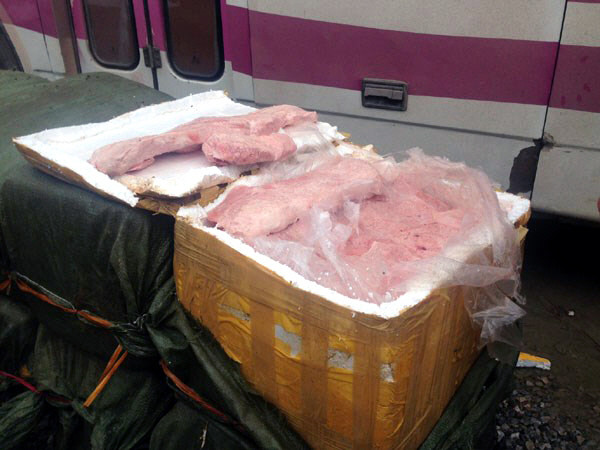 Bắt giữ xe container chở hơn 4 tấn nầm gia súc không rõ nguồn gốc ảnh 1