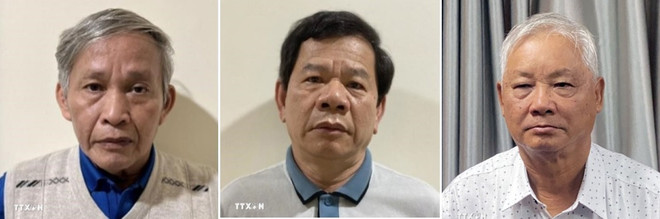 Từ trái qua phải: Ông Cao Khoa, ông Đặng Văn Minh và ông Phạm Đình Cự. (Nguồn: TTXVN phát) ky_luat_120424.jpg