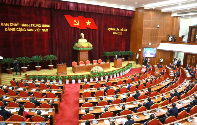 Toàn cảnh phiên bế mạc Hội nghị Trung ương 8 Khóa XIII. (Ảnh: TTXVN) ttxvn_hoi_nghi_trung_uong_1204.jpg