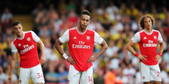 Aubameyang (giữa) lập cú đúp, nhưng Arsenal vẫn không chiến thắng. (Nguồn: Getty Images) Mất điểm trước Watford, Arsenal lỡ cơ hội chen chân vào tốp 3 ảnh 1