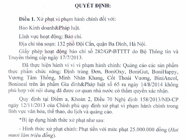 Đăng quảng cáo thực phẩm chức năng, bốn tờ báo bị xử phạt ảnh 1