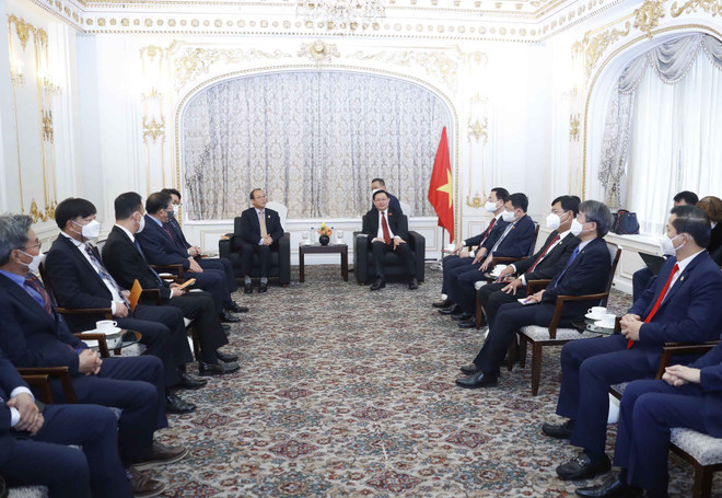 Quang cảnh buổi tiếp. (Ảnh: Doãn Tấn/TTXVN) Chủ tịch Quốc hội Vương Đình Huệ tiếp đại diện dòng họ Lý gốc Việt ảnh 3