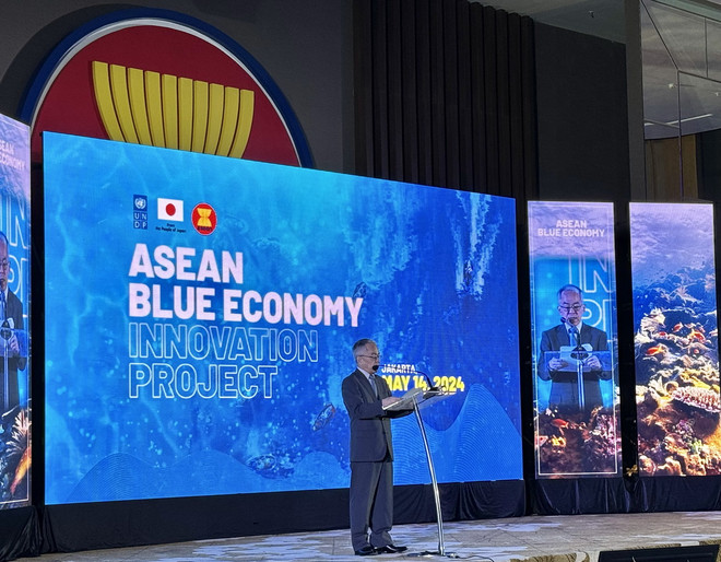 Ông Norimasa Shimomura, đại diện UNDP tại Indonesia phát biểu tại buổi lễ. (Ảnh: Đỗ Quyên/TTXVN ) ttxvn_kinh te xanh asean (2).jpg