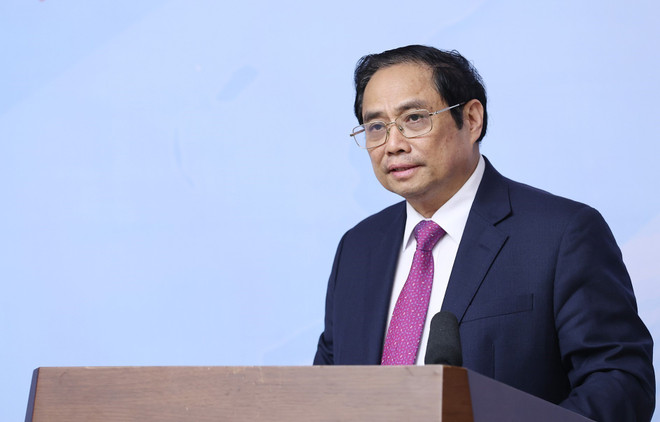 Thủ tướng Phạm Minh Chính phát biểu chỉ đạo hội nghị. (Ảnh: Dương Giang/TTXVN) Thủ tướng chủ trì hội nghị về phát triển thị trường vốn an toàn ảnh 1