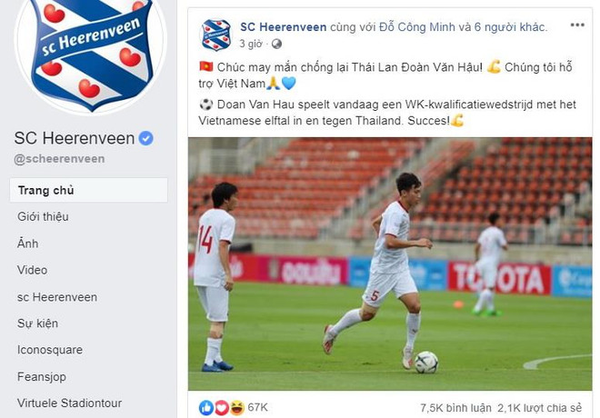 CLB Heerenveen chúc Đoàn Văn Hậu may mắn khi đối đầu Thái Lan ảnh 1