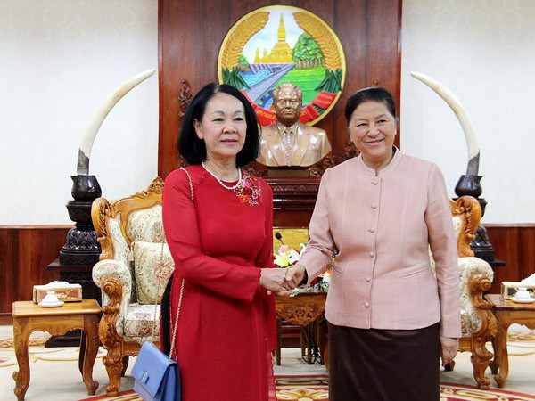 Chủ tịch Quốc hội Lào tiếp đoàn đại biểu Quốc hội Việt Nam ảnh 1