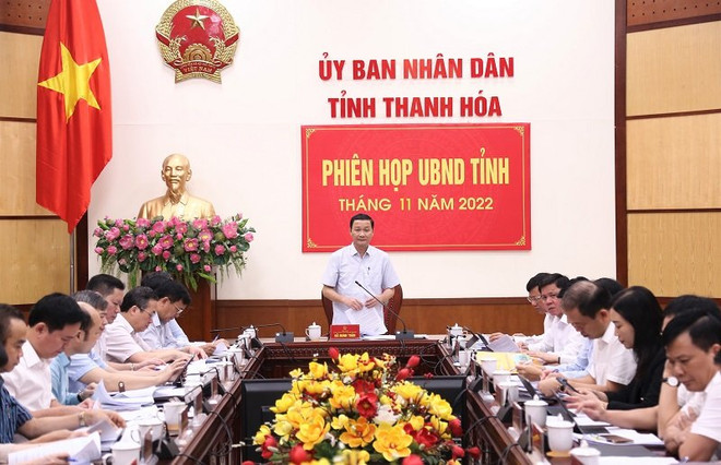 Chủ tịch Ủy ban Nhân dân tỉnh Thanh Hóa Đỗ Minh Tuấn phát biểu tại hội nghị. Phiên họp UBND tỉnh Thanh Hóa: Thông qua nhiều nội dung quan trọng ảnh 1