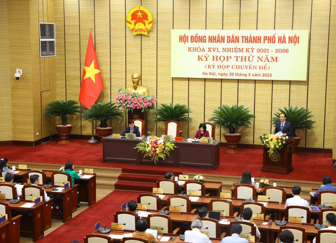 Quang cảnh Kỳ họp thứ năm Hội đồng Nhân dân thành phố Hà Nội. (Ảnh: Văn Điệp/TTXVN) Thống nhất bố trí vốn cho dự án xây dựng đường vành đai 4-vùng Thủ đô ảnh 2