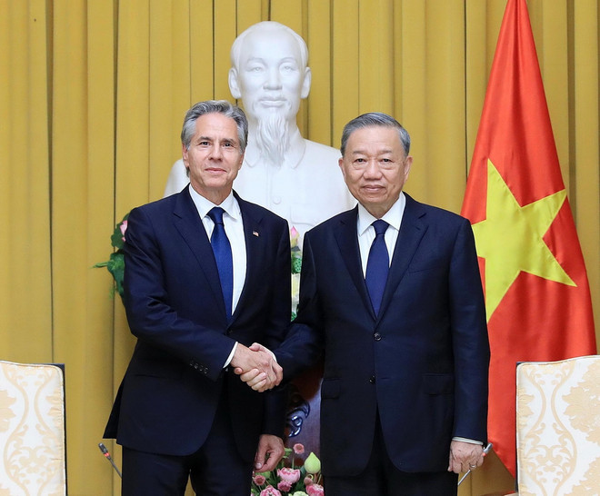 Chủ tịch nước Tô Lâm tiếp Ngoại trưởng Hoa Kỳ Antony Blinken. (Ảnh: Lâm Khánh/TTXVN) ttxvn_to lam antony blinken (1)_resize.jpg