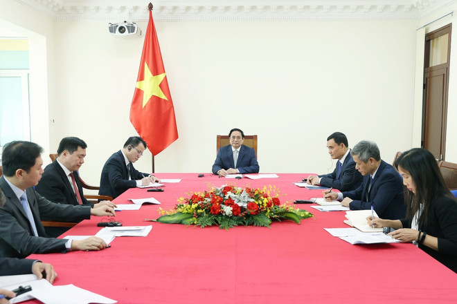 Thủ tướng Phạm Minh Chính điện đàm với Thủ tướng Australia Anthony Albanese. (Ảnh: Dương Giang/TTXVN) Thủ tướng Chính phủ Phạm Minh Chính điện đàm với Thủ tướng Australia ảnh 2