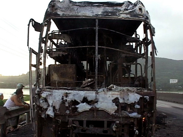 Xe chở 14 người cháy rụi trên cao tốc TP.HCM-Trung Lương ảnh 1