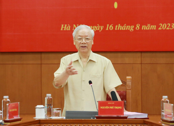 Tổng Bí thư Nguyễn Phú Trọng phát biểu khai mạc Hội nghị Trung ương lần thứ chín, khóa XIII. (Ảnh: Trí Dũng/ TTXVN) TTXVN_2106Tongbithuchongthamnhung.jpg