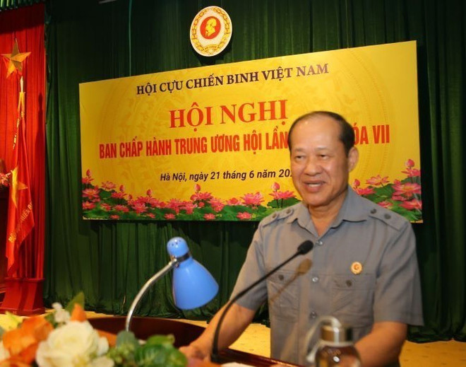 Thượng tướng Bế Xuân Trường, Chủ tịch Trung ương Hội Cựu chiến binh Việt Nam phát biểu tại Hội nghị. (Ảnh: TTXVN phát) TTXVN_2106cuuchienbinh2.jpg