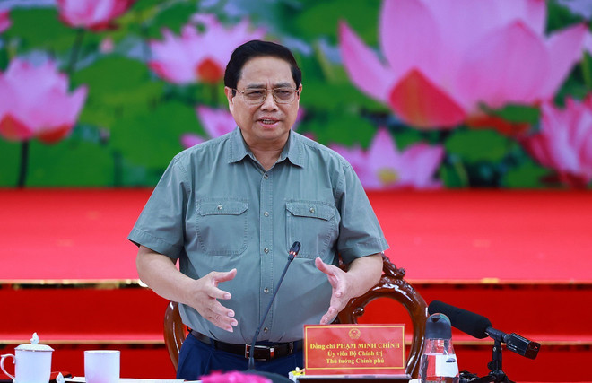 Thủ tướng Phạm Minh Chính phát biểu tại buổi làm việc. (Ảnh: Dương Giang/TTXVN) TTXVN_1307Thutuong2.jpg