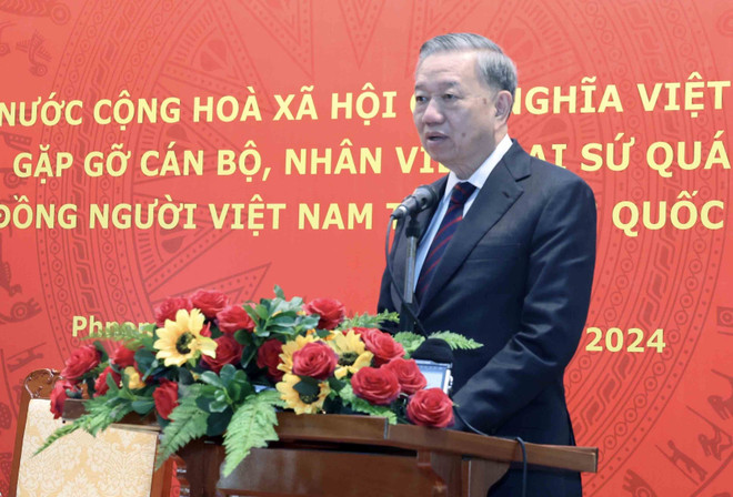 Chủ tịch nước Tô Lâm phát biểu. (Ảnh: Nhan Sáng/TTXVN) TTXVN_1307ChutichnuockieubaoCampuchia2.jpg