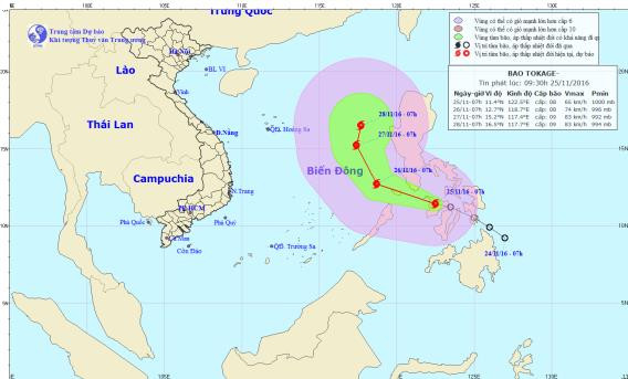 Đường đi và vị trí cơn bão. (Nguồn: nchmf.gov.vn) Áp thấp nhiệt đới ở gần biển Đông đã mạnh lên thành bão Tokage ảnh 1