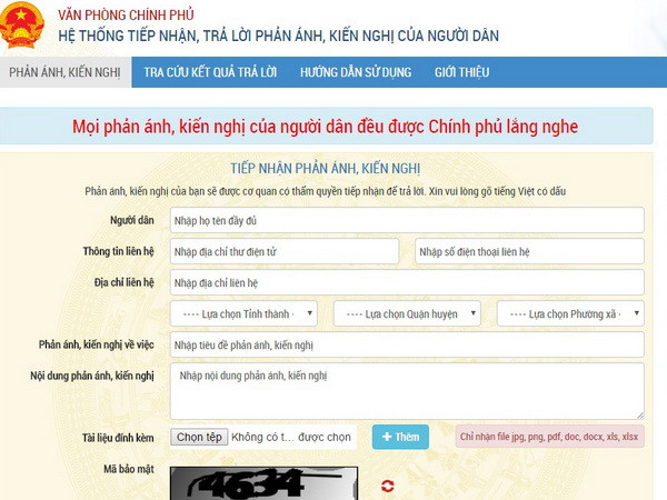 Hệ thống tiếp nhận, trả lời phản ánh, kiến nghị của người dân ảnh 1