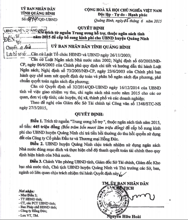 Quảng Bình chi 445 triệu đồng để thu hồi đất của doanh nghiệp ảnh 2