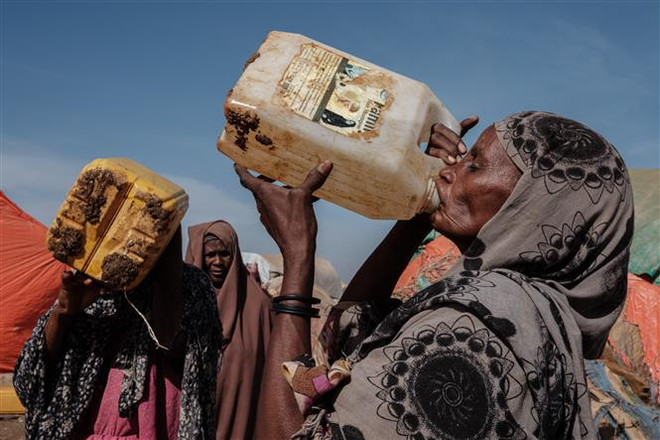 Người dân lấy nước sinh hoạt tại trại tị nạn ở Baidoa, Somalia ngày 13/2/2022. (Ảnh: AFP/TTXVN) "Vùng Sừng châu Phi mất an ninh lương thực nghiêm trọng chưa từng có" ảnh 1
