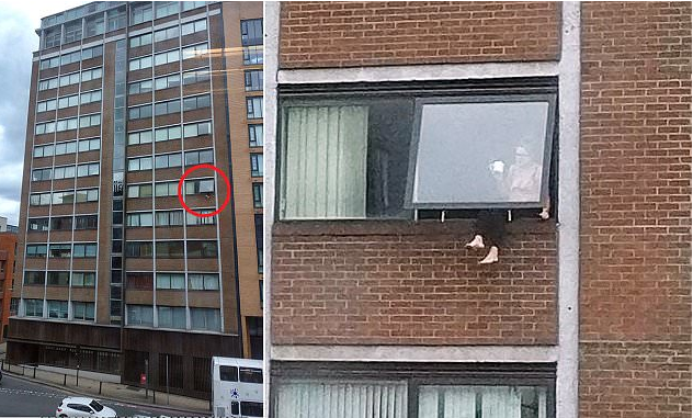 Người phụ nữ bất chấp nguy hiểm, thò chân ra cửa sổ để thưởng trà ảnh 1