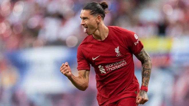 Darwin Nunez ghi 4 bàn cho Liverpool ở trận thắng Leipzig. (Nguồn: Getty Images) Tân binh 100 triệu euro ghi 4 bàn, giúp Liverpool thắng 'hủy diệt' ảnh 1