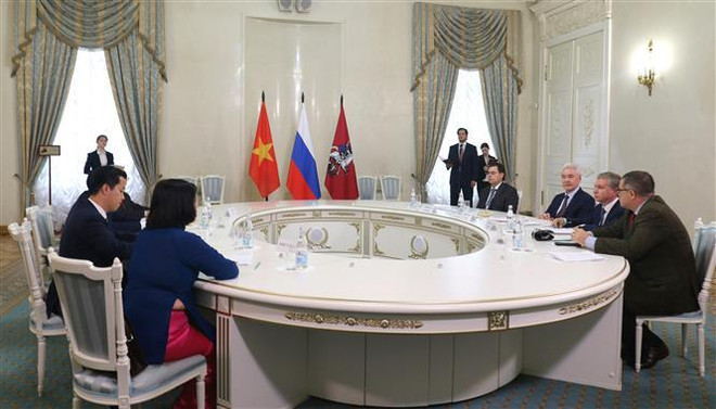 Quang cảnh chung buổi làm việc. (Ảnh: Dương Trí/TTXVN) Hà Nội và Moskva tăng cường hợp tác trên nhiều lĩnh vực ảnh 1