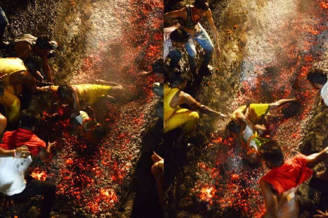 Kinh hãi ông bố đánh rơi con trên than nóng đỏ khi hành lễ ảnh 1