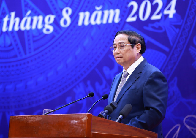 Thủ tướng Phạm Minh Chính chỉ đạo Hội nghị Tổng kết năm học 2023-2024 và triển khai nhiệm vụ năm 2024-2025. (Ảnh: Dương Giang/TTXVN) TTXVN_1908Thutuong8.jpg
