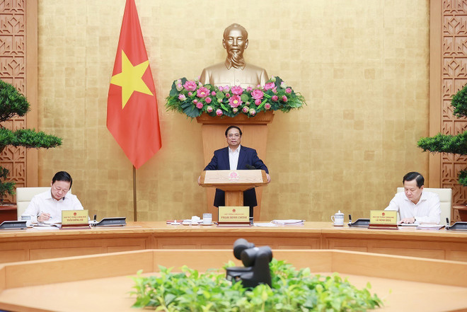 Thủ tướng Phạm Minh Chính chủ trì Phiên họp Chính phủ thường kỳ tháng 5/2023. (Ảnh: Dương Giang/TTXVN) Thủ tướng Phạm Minh Chính: Tập trung ưu tiên cho thúc đẩy tăng trưởng ảnh 4