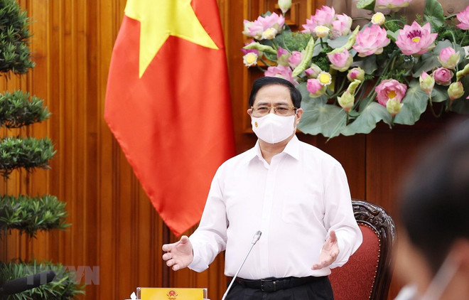Thủ tướng Phạm Minh Chính phát biểu kết luận cuộc họp Thường trực Chính phủ chiều 17/5. (Ảnh: Dương Giang/TTXVN) Thủ tướng yêu cầu Bộ Y tế tăng kiểm tra, chấn chỉnh phòng, chống dịch ảnh 2