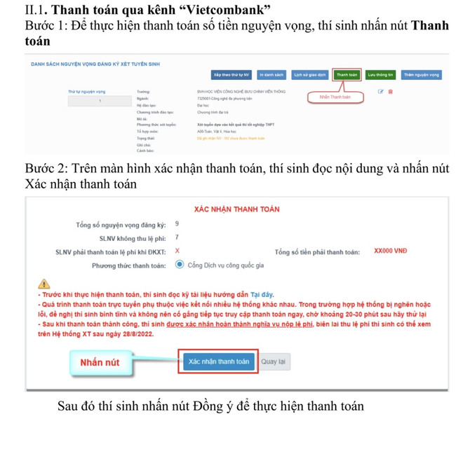 Lùi lịch thanh toán trực tuyến lệ phí đăng ký xét tuyển đại học ảnh 1